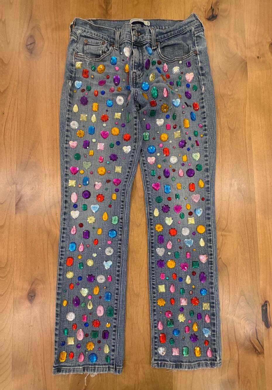 Levi's 505 Straight Leg Jeans with Custom Rhinestone Embellishment 8